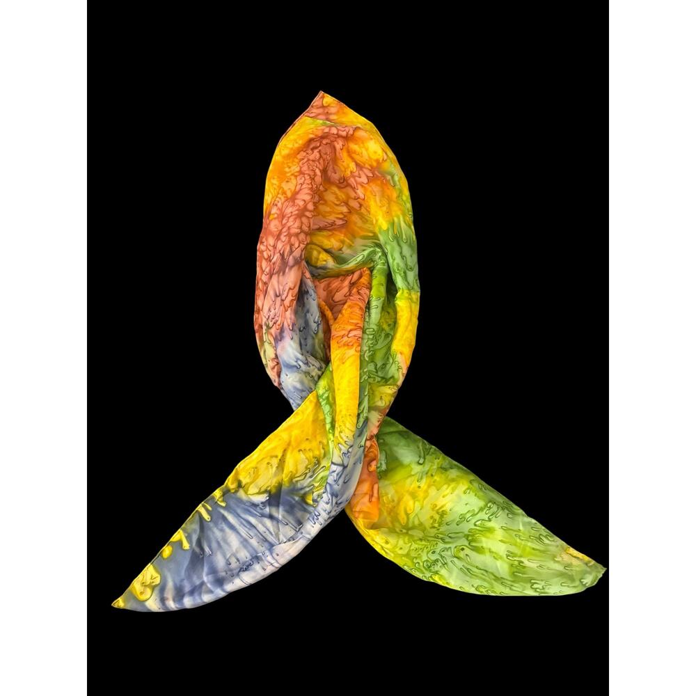 Woman’s 100% Silk Scarf Rectangle Abstract Colorful Water Color Artsy 34” Long - Picture 6 of 6